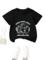 T-shirt noir mignon pour enfants à manches courtes avec impression de chats danseurs, haut casual. - 90 / Hauts / Noir