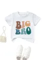 Kids white short sleeve t-shirt featuring playful big bro graphic print detail here. - 90cm / Top (D018) / White