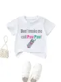 Kids white short sleeve t-shirt with funny letter print and retro phone graphic, casual top. - 90cm / Tops / White