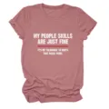 Maglietta casual da donna a maniche corte e collo rotondo con stampa di lettere e risvolti - Taglia S / Top / Oro Rosa (Scritte Bianche)