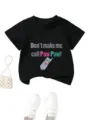 Black kids short sleeve t-shirt with retro phone graphic print and funny slogan casual top - 90cm / Tops / Black