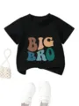 Casual kids black t-shirt featuring fun big bro graphic print for daily wear detail. - 90cm / Top (D018) / Black