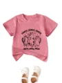 Roze kinderen korte mouw t-shirt detail met schattige katten dans print en grappige letters. - Perzik