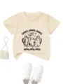 Leuke peuter kat dansende korte mouw t-shirt katoen casual ronde hals top voor kids - Abrikoos
