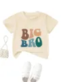 Kids casual round neck short sleeve t-shirt with retro big bro letter print for toddler daily wear - Apricot