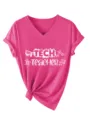 Donna casual collo V manica corta tech insegnante grafico stampa maglietta rosa - Taglia S / Top / Rosso rosa