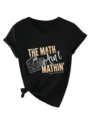 Maglietta nera con scollo a V e maniche corte con stampa matematica e nodo laterale. - Taglia S / Top / Nero