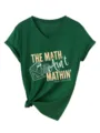 Maglietta donna manica corta scollo V verde scuro con stampa tema matematica dettagli - Taglia S / Top / verde retrò