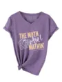 Donna divertente stampa grafica matematica colletto v manica corta t-shirt casual top - Taglia S / Top / Viola
