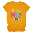 Women casual round neck short sleeve t-shirt featuring fun teacher mode graphic print top. - 2XL / Tops / Mustard Yellow