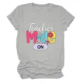 Casual grey short-sleeve women t-shirt with teacher mode slogan print, comfy everyday wear. - 2XL / Tops / Deep Water Blue