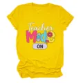 Teacher graphic print bright yellow short sleeve casual round neck women t-shirt top - 3XL / Tops / Yellow
