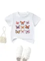 Detailansicht des weißen Kurzarm-T-Shirts für Kinder mit Vintage Schmetterling Grafikdruck. - 90cm / Oberteile / Weiß