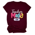 Women short sleeve t-shirt casual burgundy top teacher mode graphic tee comfortable apparel - 2XL / Tops / Burgundy