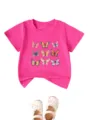 Rosa kurzarm T-Shirt für Mädchen mit buntem Schmetterlingsdruck, süßes Sommer Kinderoberteil. - Oberteile / Fuchsia / 90cm