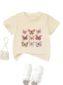 T-shirt manches courtes col rond imprimé papillon enfant haut mignon pour le quotidien - 90cm / Hauts / Abricot