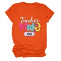 Women round neck short sleeve t shirt with teacher mode on print, casual orange top. - 2XL / Tops / Olive Green