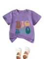 Cute toddler baby boy short sleeve t-shirt with big bro retro letter print, purple casual top. - Purple
