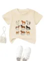 Details of the casual kids short-sleeve t-shirt featuring cute horse breed graphic prints. - Apricot