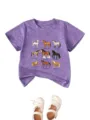 Kids purple short sleeve t-shirt featuring cute horse breed prints for casual daily wear. - Purple