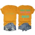 Vrouwen gele korte mouw ronde hals t-shirt casual top met grappige letters print ontwerp. - S / Tops / Mosterdgeel