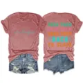 Vrouwen casual korte mouw grafisch t-shirt trendy letterprint ronde hals zomertop kleding - S / Tops / Roségoud