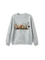 Kinder grauer Halloween Pullover mit süßen Geistern auf Baustellenfahrzeugen. Herbstmode. - Oberteile / 110cm / Hellgrau