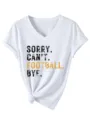Detailed view of the casual V-neck short sleeve t-shirt with trendy slogan print and knot hem. - S / Tops / White