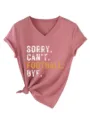 Casual women's V-neck short sleeve t-shirt with funny football slogan and knotted hem. - S / Top (3812-White Print) / Rose Gold