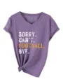 Casual women heather purple V-neck short sleeve T-shirt with funny letter print tee - S / Tops / Purple