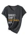 Dark grey V-neck short sleeve T-shirt detail, featuring front letter print and side knot. - S / Tops / Black Heather Grey