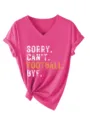 Casual women's V-neck short sleeve t-shirt with fun football slogan print for summer. - S / Tops / Magenta (White Graphic)