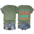 Casual dames korte mouw ronde hals grafisch t-shirt met grappige opdruk en denim shorts. - S / Tops / Olijfgroen