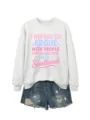 Felpa girocollo da donna grigia casual con stampa grafica e pantaloncini di jeans. - Taglia S / Top / grigio-bianco