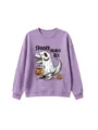 Detailed view of children's purple long-sleeve sweatshirt with funny Halloween dinosaur ghost print. - 110cm / Tops / Lavender