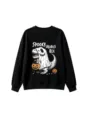 Detailed view of black Halloween sweatshirt featuring spooky dinosaur graphic with pumpkin. - 110cm / Tops / Black