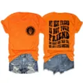Women casual orange short sleeve t-shirt with letter print front and back matched shorts. - S / Tops / Orange