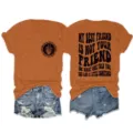 Casual women round neck short sleeve t-shirt with funny quote print, comfortable daily wear top. - S / Tops / Burnt Orange (Black Print)