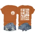 Casual women's short sleeve t-shirt with trendy letter print front and back round neck top - S / Tops / Burnt Orange