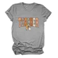 Casual grijs dames T-shirt met korte mouwen, leraar grafische print en schattig strikdesign. - S / Tops / donkergrijs