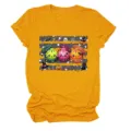 Casual fashion women's cartoon bun graphic crewneck short sleeve T-shirt detail view. - S / Tops / Mustard Yellow