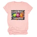 Süßes Halloween Cartoon Dumpling Druck rosa Rundhals Kurzarm Damen Freizeit T-Shirt Detail. - S / Oberteile / Rosa