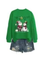 Felpa verde con grafica natalizia abbinata a set di pantaloncini di jeans da donna abbigliamento casual - Taglia S / Top / felpa verde erba (immagine a colori nera)