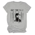 Women's casual short sleeve t-shirt featuring a funny caged duck graphic and text print. - S / Tops / Light Grey (Black Text)