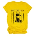 Casual yellow women short sleeve t-shirt featuring funny silly goose print graphic top. - S / Tops / Yellow (Black Letters)