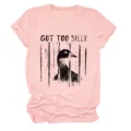Pink casual women short sleeve tee detail, funny caged duck graphic print, crew neck style. - S / Tops / Pink (Black Letters)