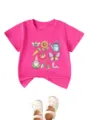 Cute kids round neck short sleeve t-shirt with lovely garden graphic print casual top - 90 / Tops / Rose Red