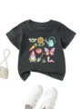 Cute garden cartoon print detail on dark gray toddler short sleeve crewneck t-shirt fabric. - 90 / Tops / Dark Gray