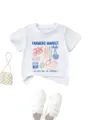 Kids white short sleeve t-shirt with cute farmers market club graphic print detail. - 90cm / Tops / White