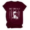 Women's casual maroon short sleeve t-shirt featuring a funny caged duck graphic and text. - S / Tops / Wine Red (White Text)